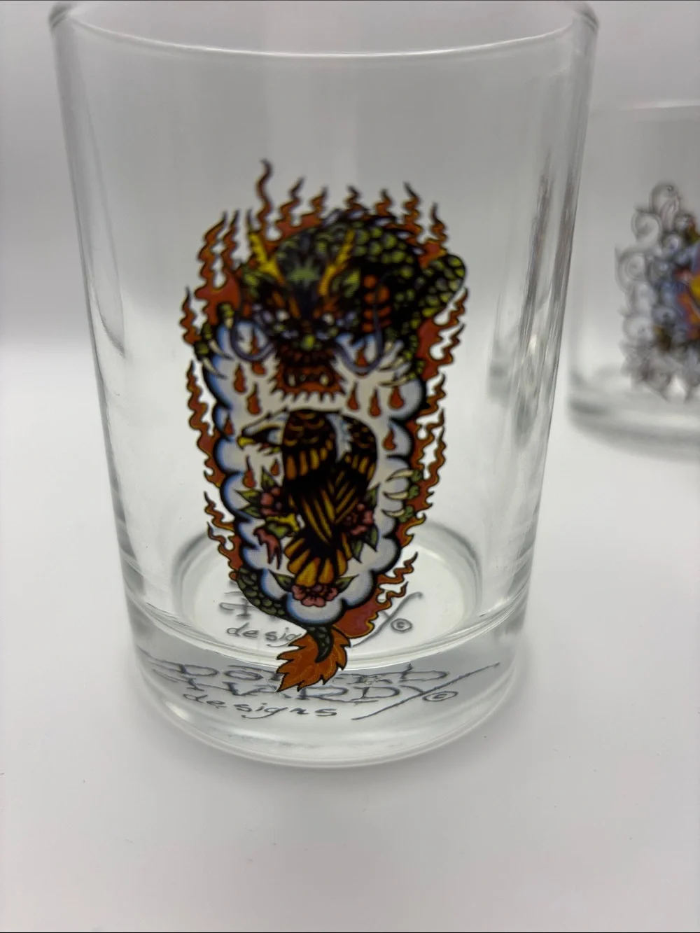Ed Hardy Multicolor Tattoo-Style Glass Tumbler Set